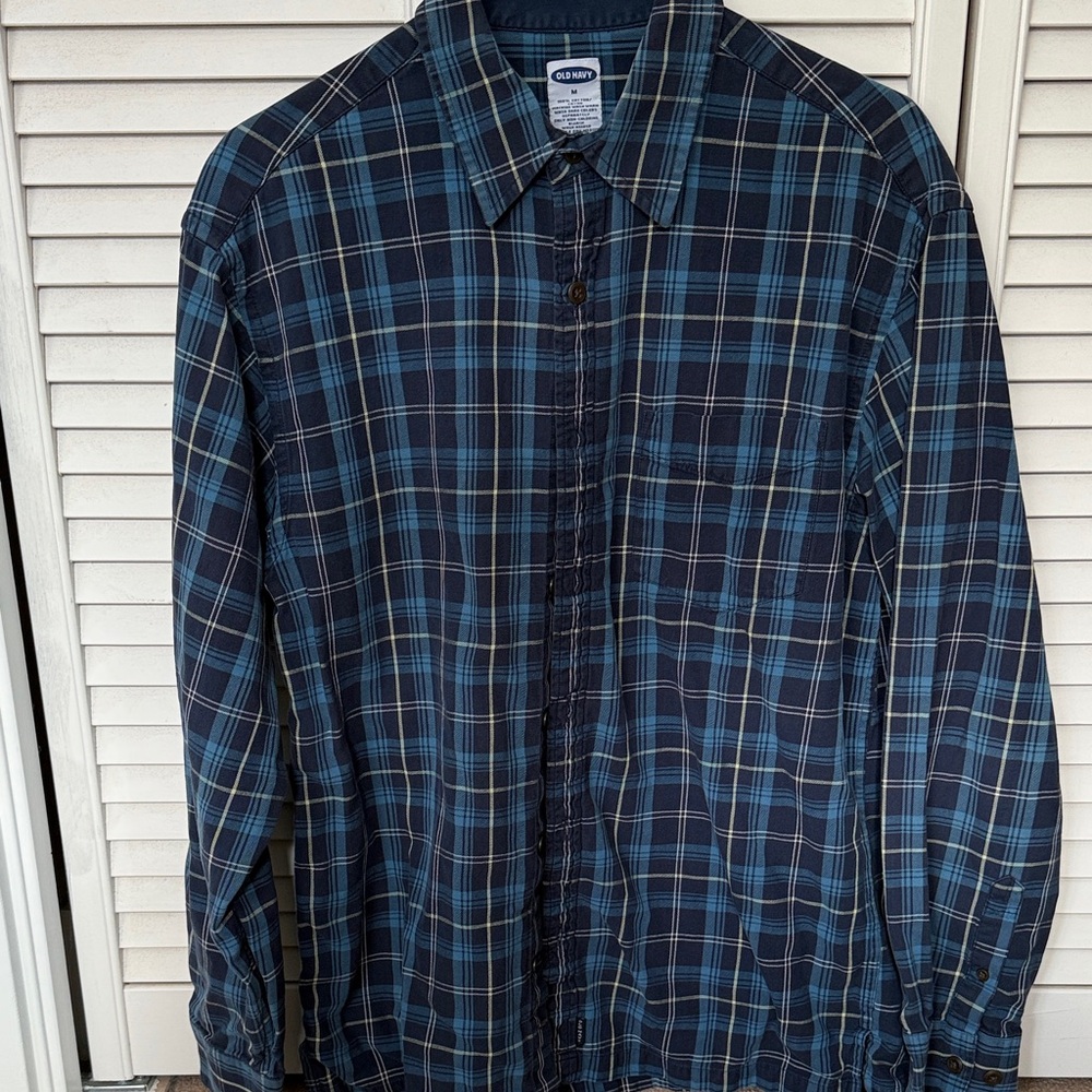 Old Navy Navy and Yellow Plaid Shirt
